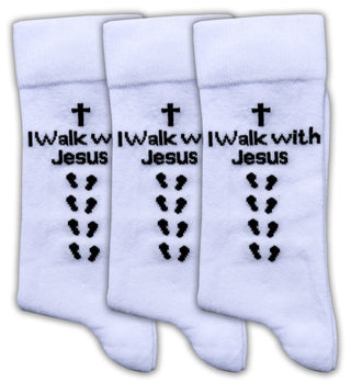Buy 3-white Inspirational Socks - Combed Cotton "I Walk with Jesus"