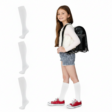 Combed Cotton Knee High Socks for Girls, Teens and Women in 3 Pair Packs - Classic Flat Knit Socks Great for School Uniforms, Nurses, Teachers