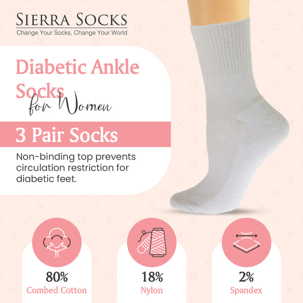 Diabetic/Arthritic Cushioned Cotton Ankle Socks 3 Pack Women Socks