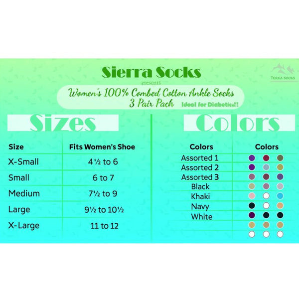 Women's 100% Combed Cotton Socks, Thin, Ankle Turn Cuff 3 Pair Pack