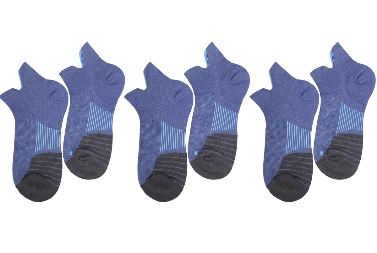 Three pairs of navy no-show ankle compression socks