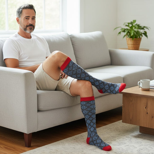 Men's Light Compression Knee High Socks - Great for Travel, Achy Tired Legs for Shoe Size 10-13 and Big & Tall Shoe Size 13-15