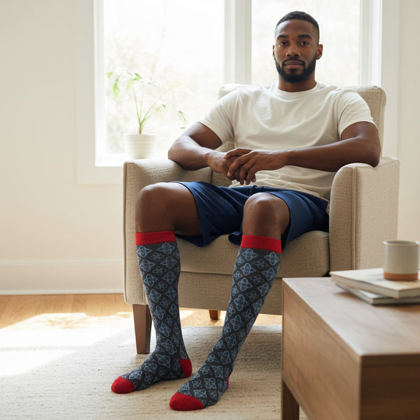 Men's Light Compression Knee High Socks - Great for Travel, Achy Tired Legs for Shoe Size 10-13 and Big & Tall Shoe Size 13-15