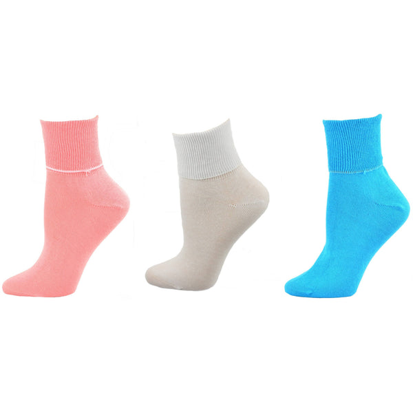 Women's 100% Combed Cotton Ankle Turn Cuff 3 Pair Pack Compression &  Diabetic