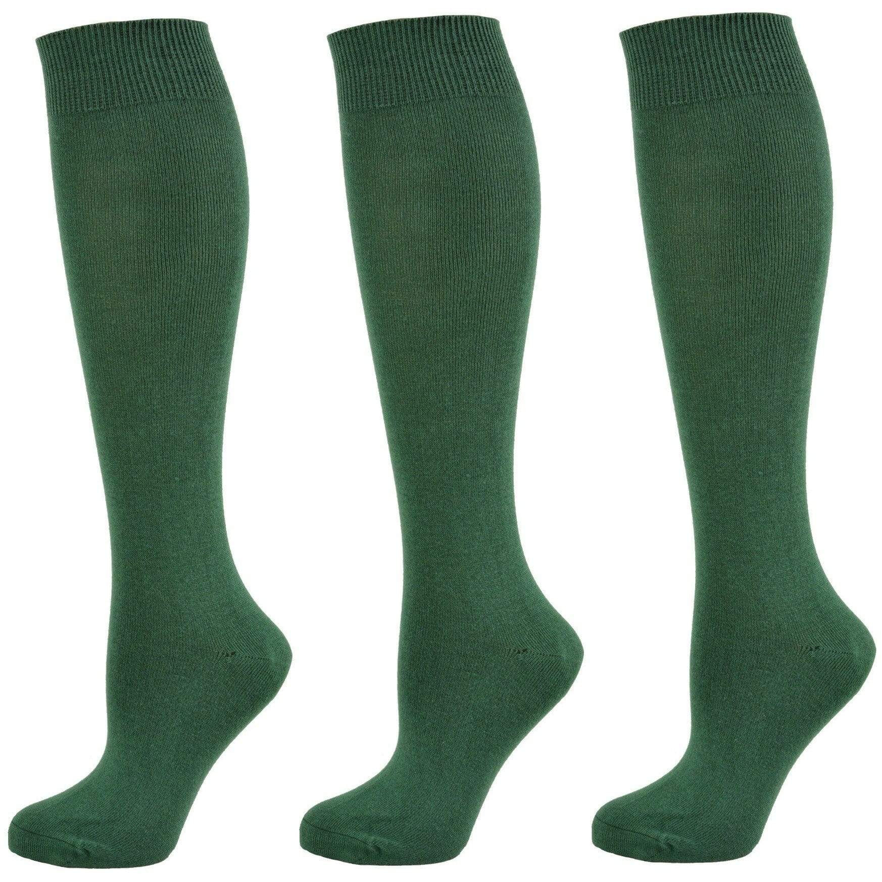 Classic Flat Knit Combed Cotton Knee High Socks 3 pair pack