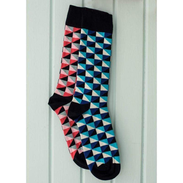Triangle Pattern Colorful Crew Cotton 2 Pr. Pack Socks M8010