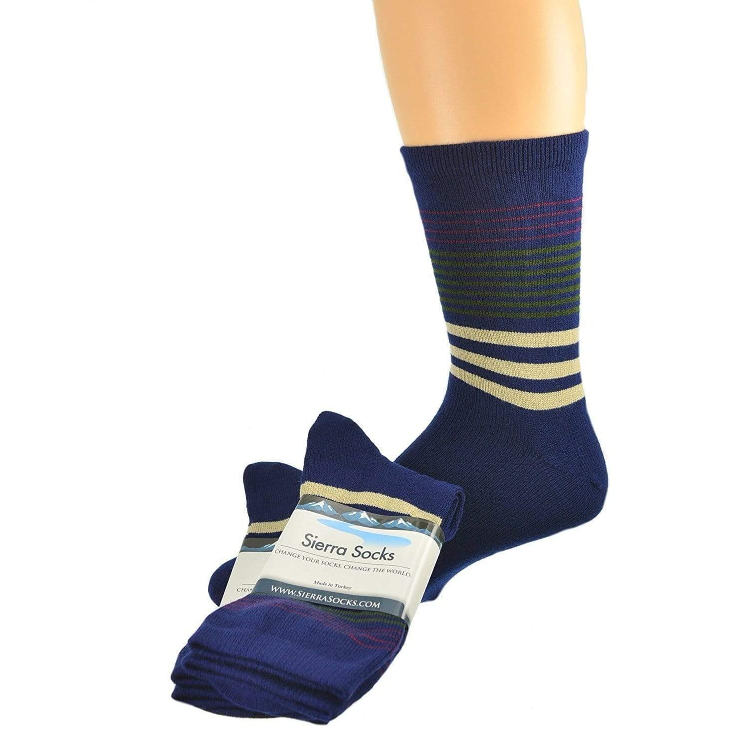 Striped Unisex Hi-Bulk Outdoor Acrylic 2 Pair-Pack Crew Winter Thermal Socks 2004