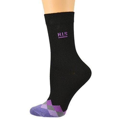 Sierra Socks Women's Cotton Diamond Contrast Toe Dress Casual Crew