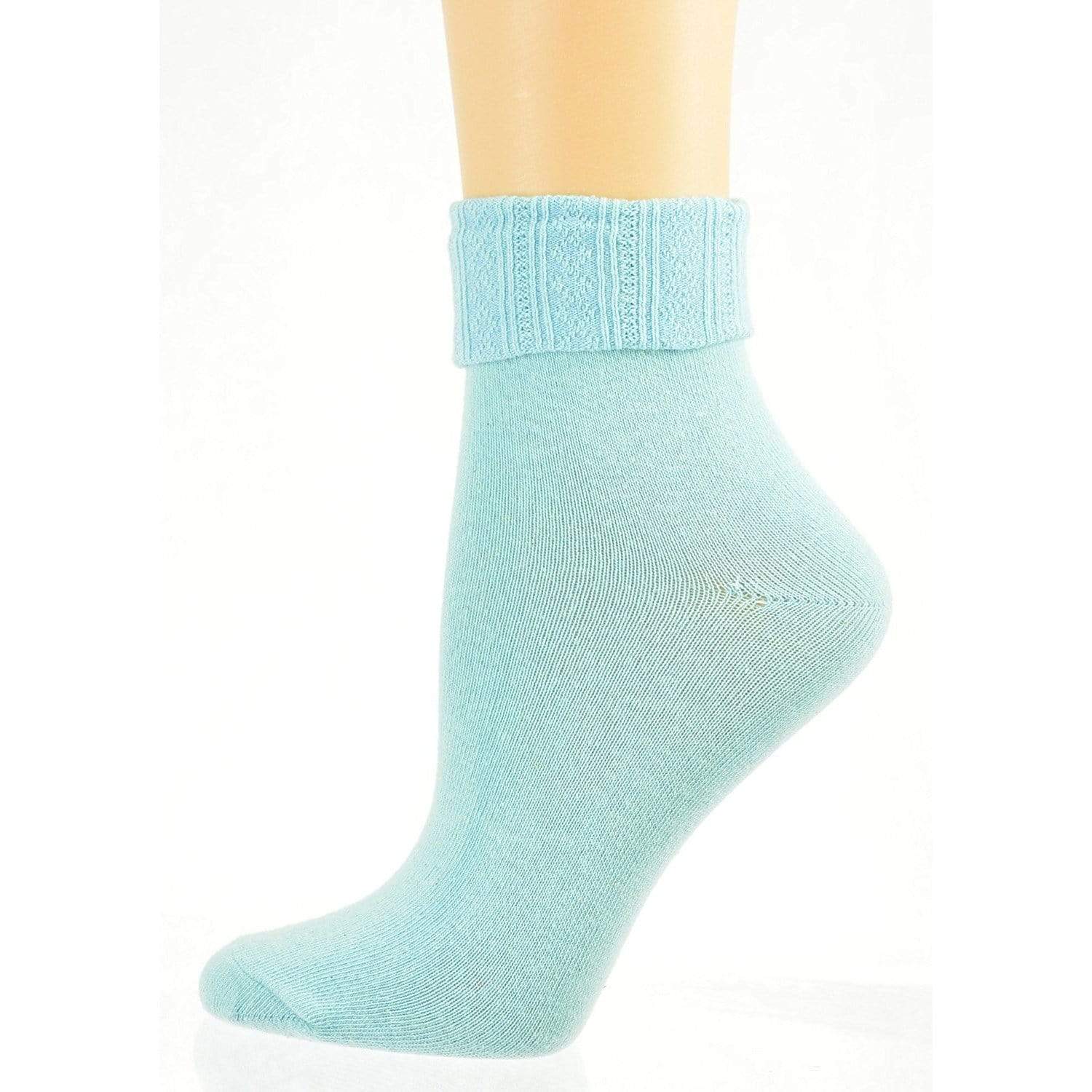 Women Triple Cuff Crew Cotton sky blue Socks