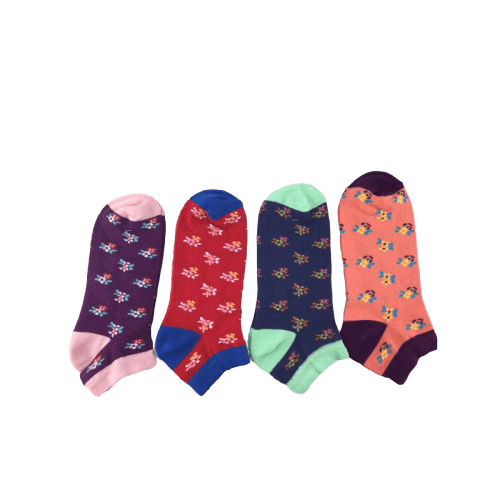 Floral Pattern Ankle Low Cut 2-pair Pack & 4-pair Pack Cotton Socks