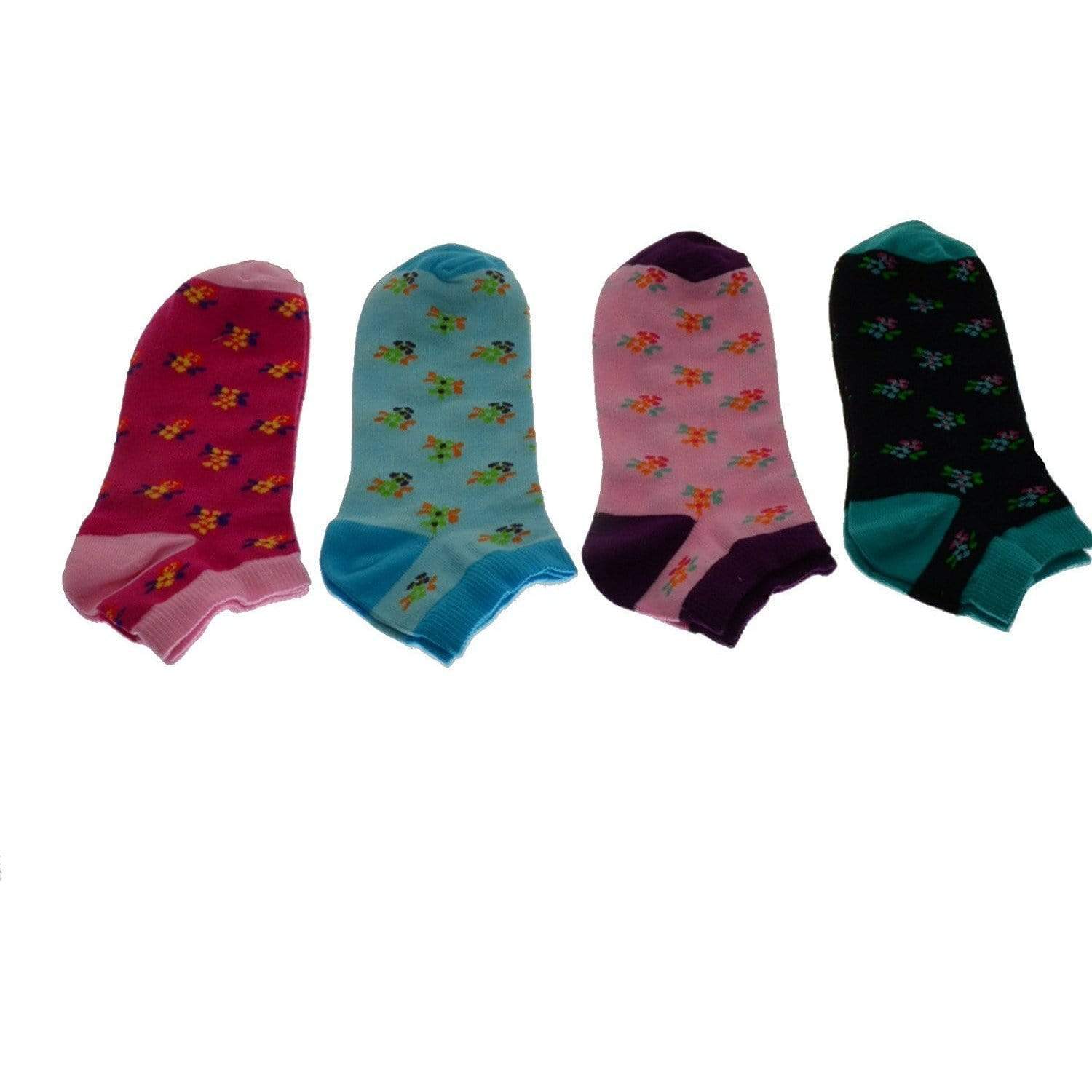 Floral Pattern Ankle Low Cut 2-pair Pack & 4-pair Pack Cotton Socks