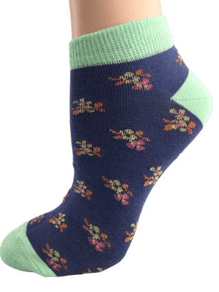 Buy navy Floral Pattern Ankle Low Cut Cotton Socks