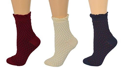 Diamond Pattern Quarter Combed Cotton Socks