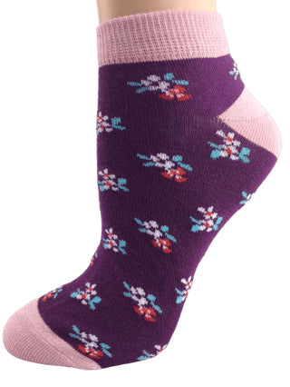 Buy purple Floral Pattern Ankle Low Cut Cotton Socks