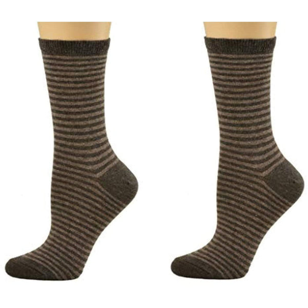 Sierra Socks Women 2-Pair Pack Brown Striped Crew Cotton Socks (Large (9-11), Brown/Khaki)