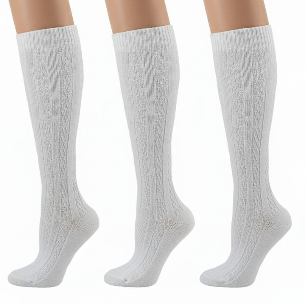 Classic Cable Knit Cotton Knee High Socks 3 Pair Pack