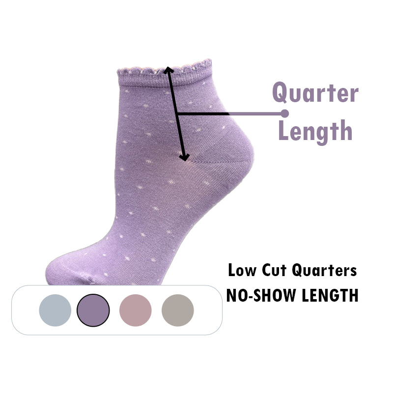 Women's Bamboo Low Cut Quarter 2 -Pair & 4-Pair Pack Picot Scalloped Edge Socks