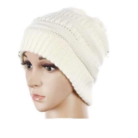 Fur Lining Hats With Pom Pom Beanie Women's Big Girls Cable Design Hats  (Light Gray)