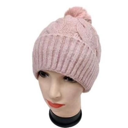 Fur Lining Hats With Pom Pom Beanie Women's Big Girls Cable Design Hats