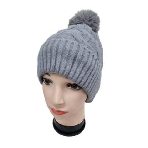 Fur Lining Hats With Pom Pom Beanie Women's Big Girls Cable Design Hats
