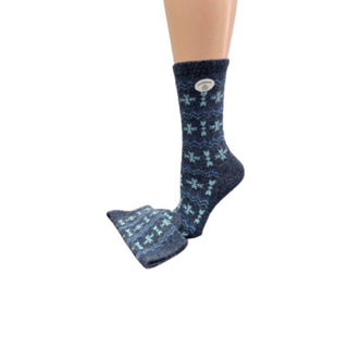 Geometrical Design Lambswool Crew, Blue, Brown Socks For Women and Girls, 80% Lambswool Crew Socks, Sock Size 9-11, Made In USA