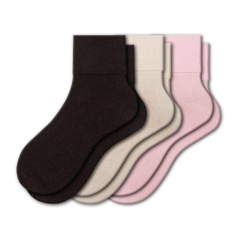 Turn Cuff Organic Cotton Seamless Toe 3 pair Pack | No Toe Seam Socks Women