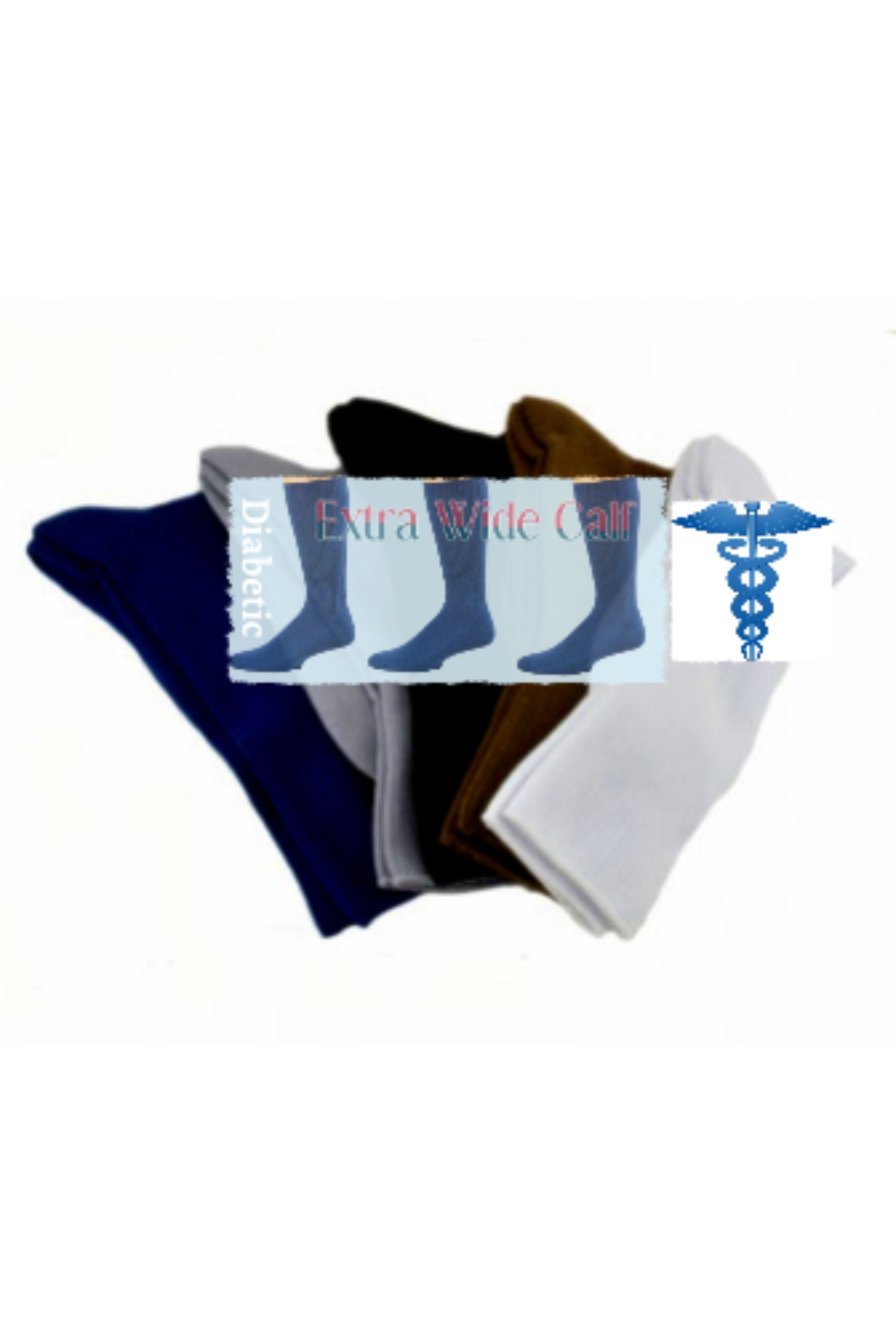 Health Diabetic Wide Calf Cotton Crew Men's Socks 2 pair pack