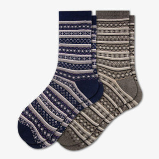 Flower pattern cotton crew (Mid-calf) socks 2-Pair Pack