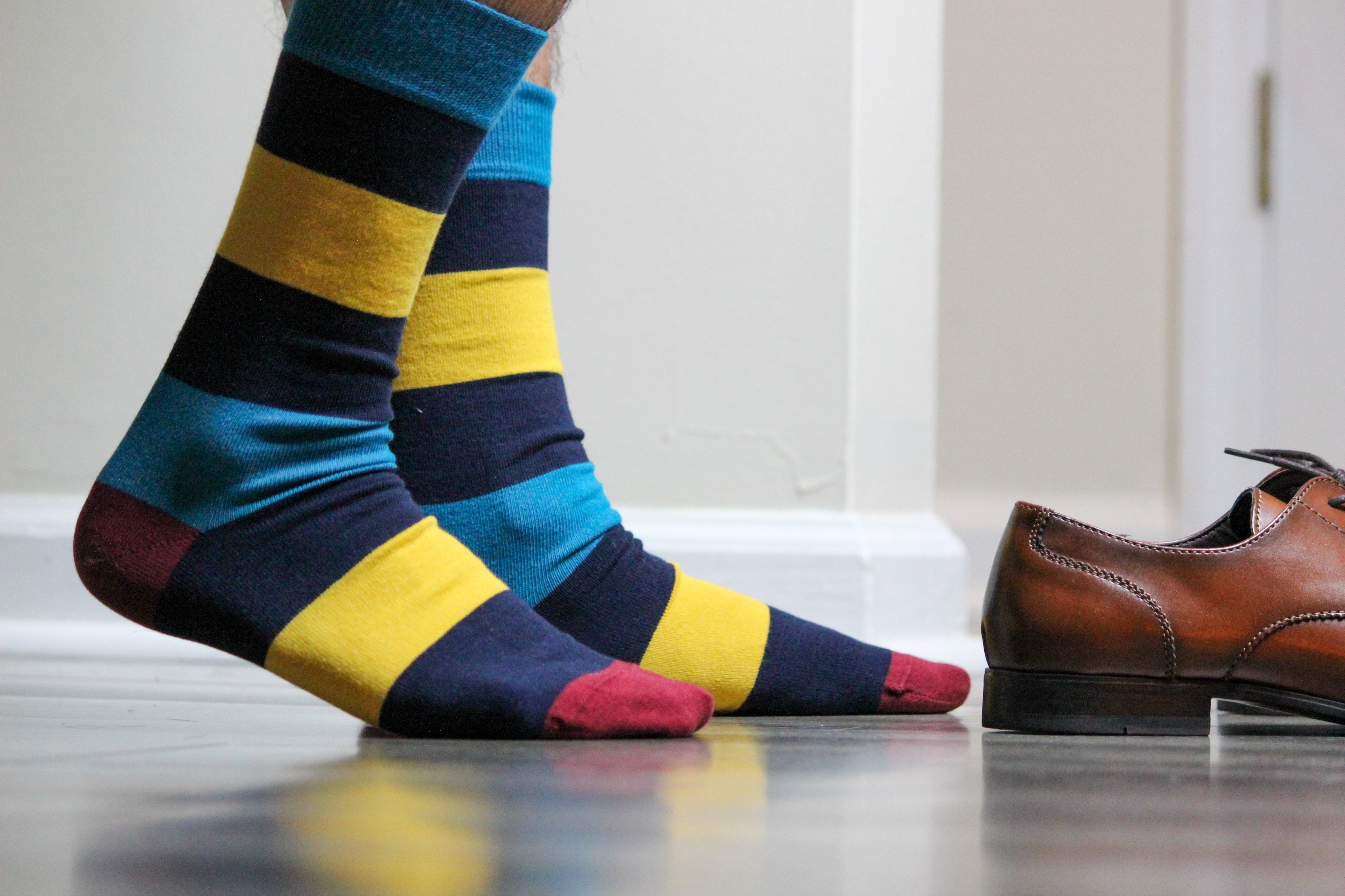 Combed Cotton Colorful Rugby Striped Patterned Men's 3 Pr. Pack Socks