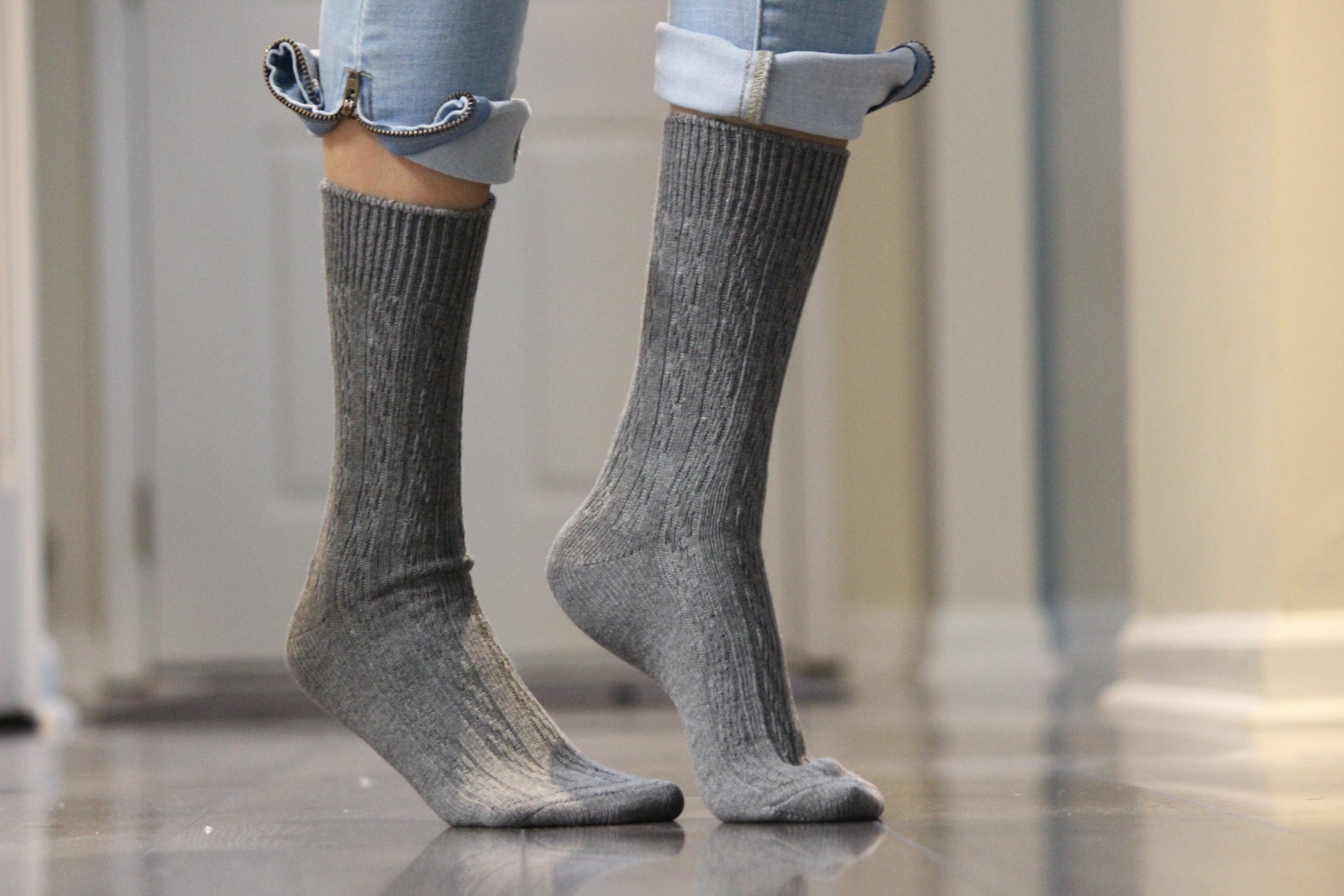Classic Cable Knit Combed Cotton Crew Socks 2 Pair Pack