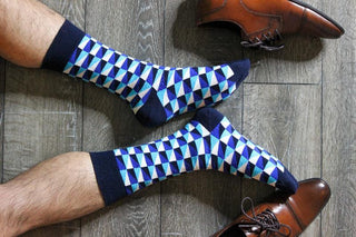 Men's Dress Casual 2 Pair Pack Combed Cotton Crew  Geometric Pattern Socks