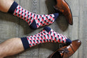 Men's Dress Casual 2 Pair Pack Combed Cotton Crew  Geometric Pattern Socks