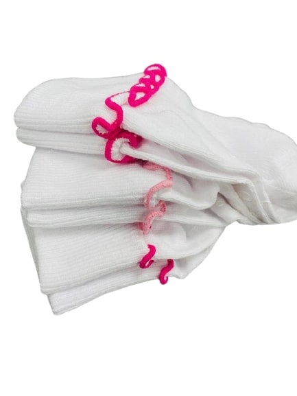Girls Cotton Lettuce Ruffle Ripple Edge Turn Cuff Non Skid Seamless Toe 3 Pair Pack