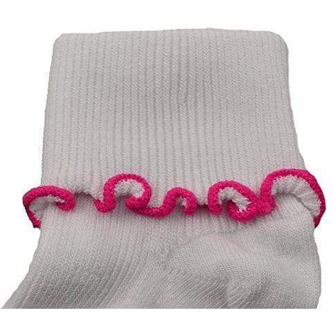 Girls Cotton Lettuce Ruffle Ripple Edge Turn Cuff Non Skid Seamless Toe 3 Pair Pack