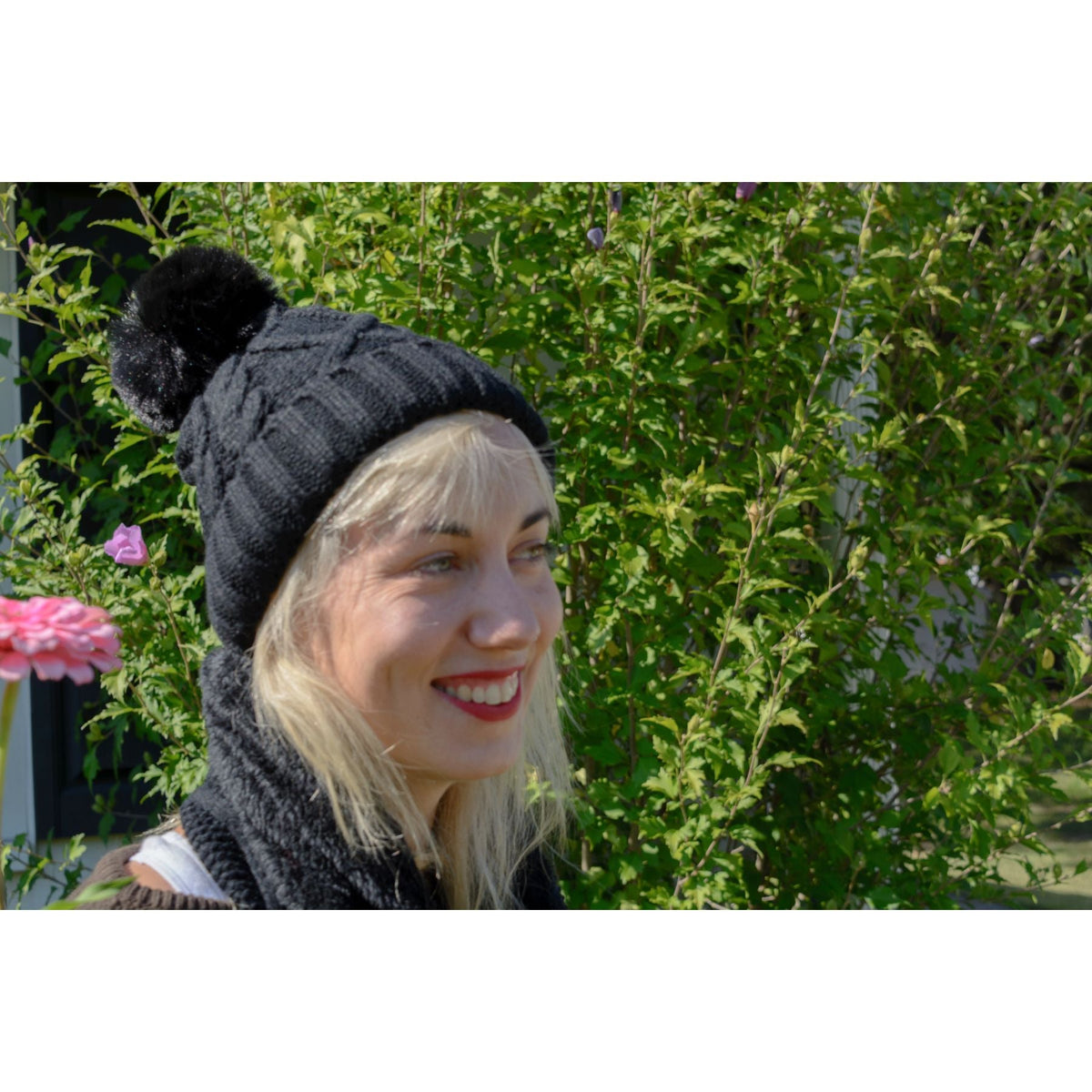 Fur Lined Beanie Pom Pom Hat and Scarf Set