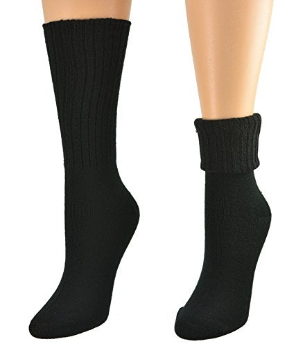 Solid Color Ribbed Crew Turn cuff Soft Acrylic Socks 3 Pair Pack Socks