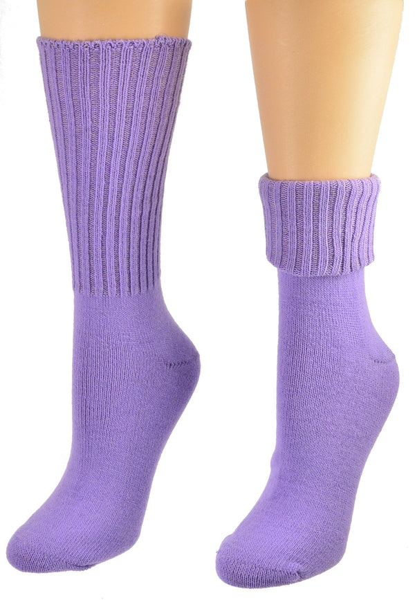Solid Color Ribbed Crew Turn cuff Soft Acrylic Socks 3 Pair Pack Socks