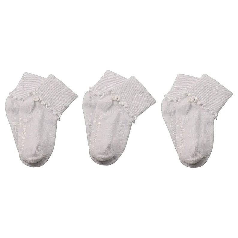 Girls Cotton Lettuce Ruffle Ripple Edge Turn Cuff Non Skid Seamless Toe 3 Pair Pack