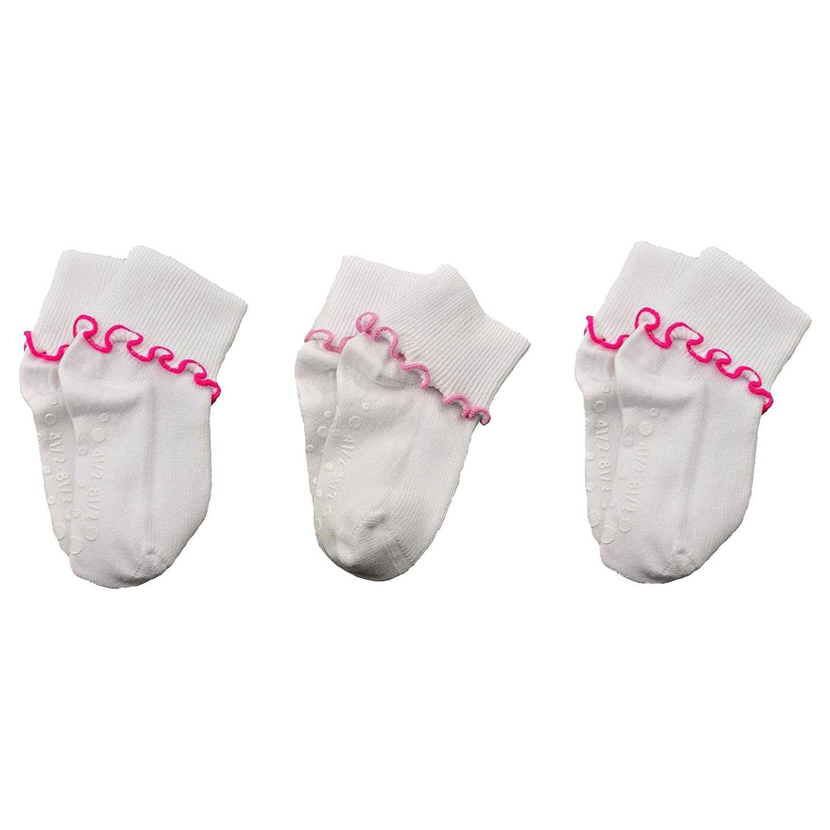 Girls Cotton Lettuce Ruffle Ripple Edge Turn Cuff Non Skid Seamless Toe 3 Pair Pack