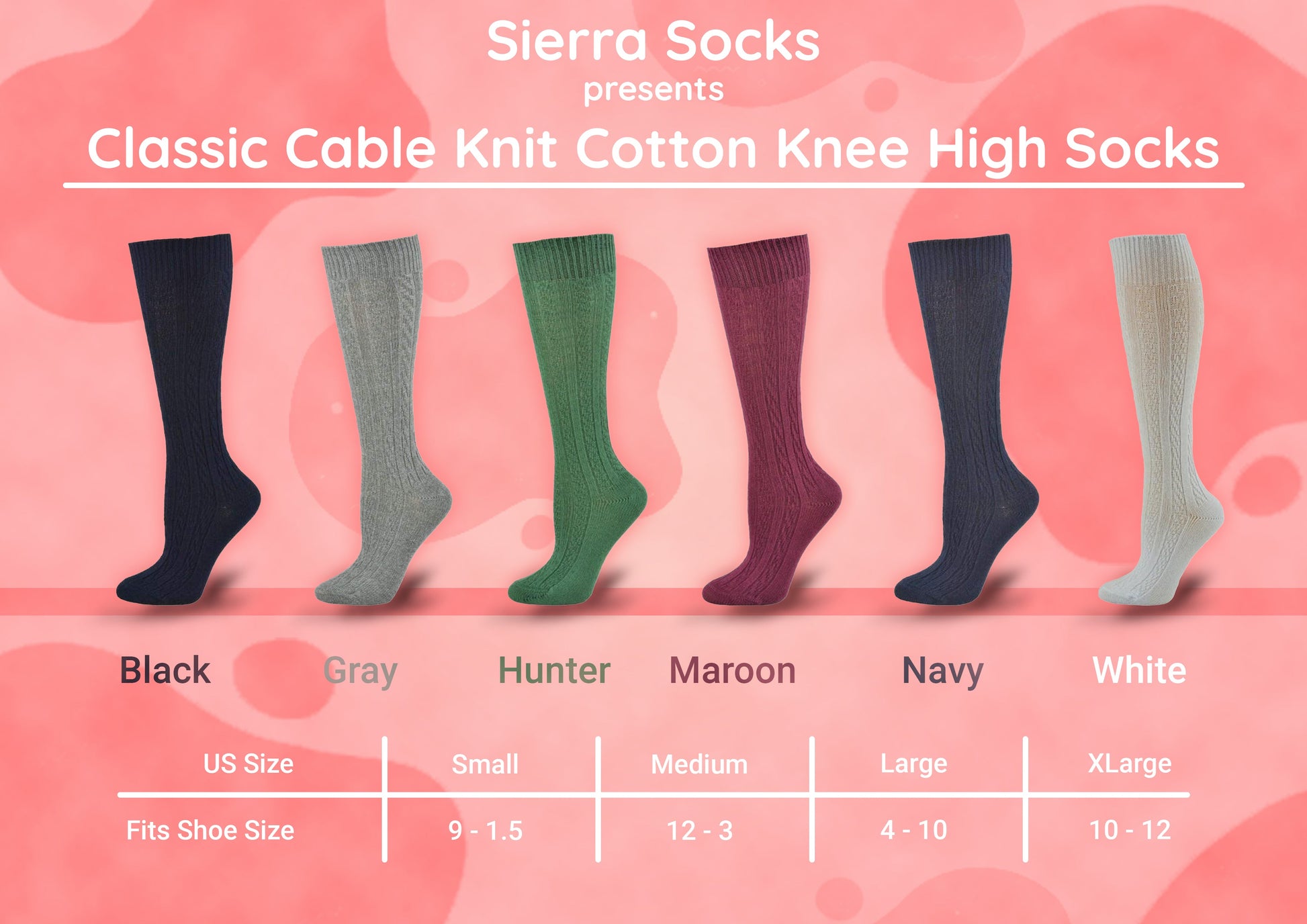 Classic Cable Knit Cotton Knee High Socks 3 Pair Pack