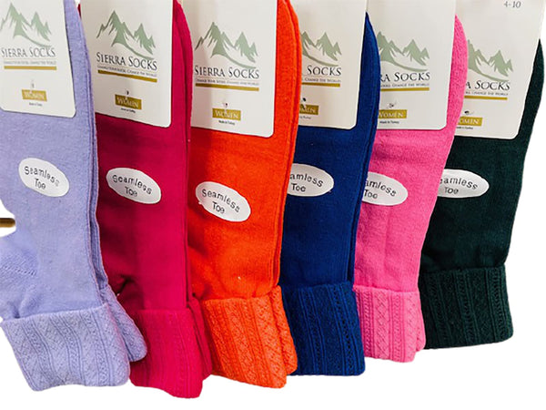 Cotton Crew Socks for Women Pink 3 Pairs Smooth Toe Seam Socks