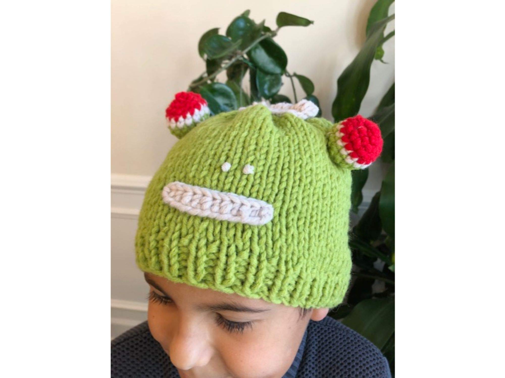 Kids Beanie Hat Kids Winter Hand-Knitted Frog Animal Theme Hat Beanie Cap Wool