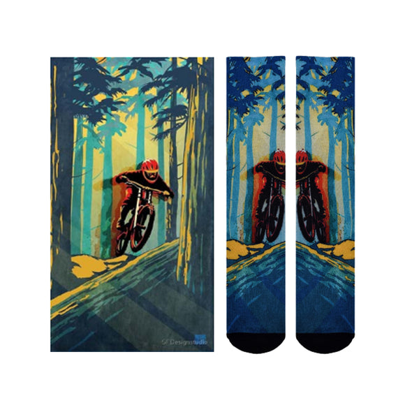 Sierra Socks Forest Biker Pattern Unisex Socks, Bike Socks Apparel, Comes in 1 Pair, 2 Pair & 3 Pair