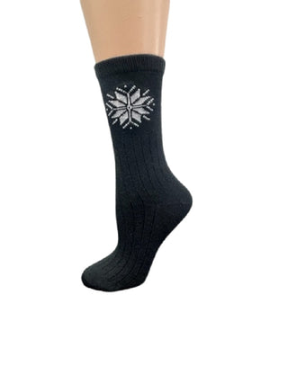 Buy black Snowflake Pattern Soft Acrylic Crew Women&#39;s Socks