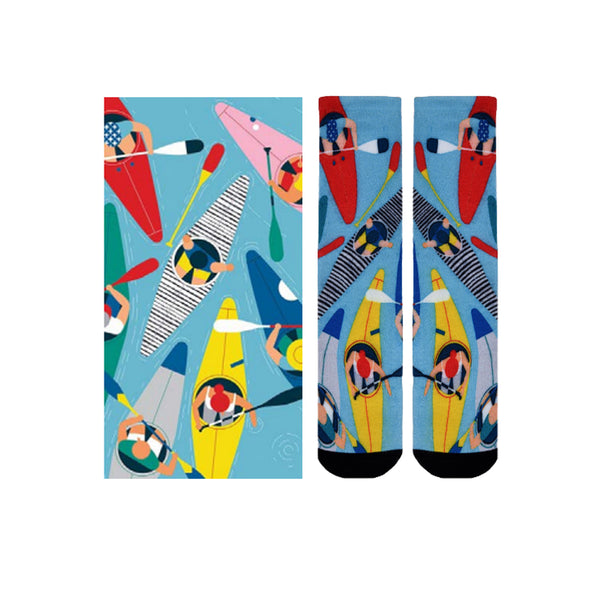 Sierra Socks Kayak Fever Pattern Unisex Socks, Kayak Fishing Socks, Comes in 1-Pair, 2 Pair & 3 Pair Pack