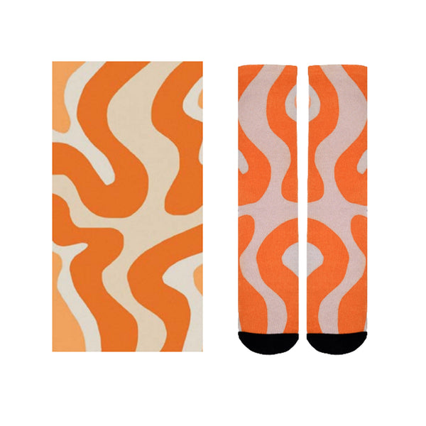 Sierra Socks Orange Creamsicle Pattern Unisex Socks, Mid Calf Socks, Unisex Walking Socks, Orange Color Socks