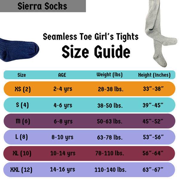 Sierra Socks Toddler & Girls Ribbed Cotton Tights, School Uniform Seamless Toe Comfortable Leggings
