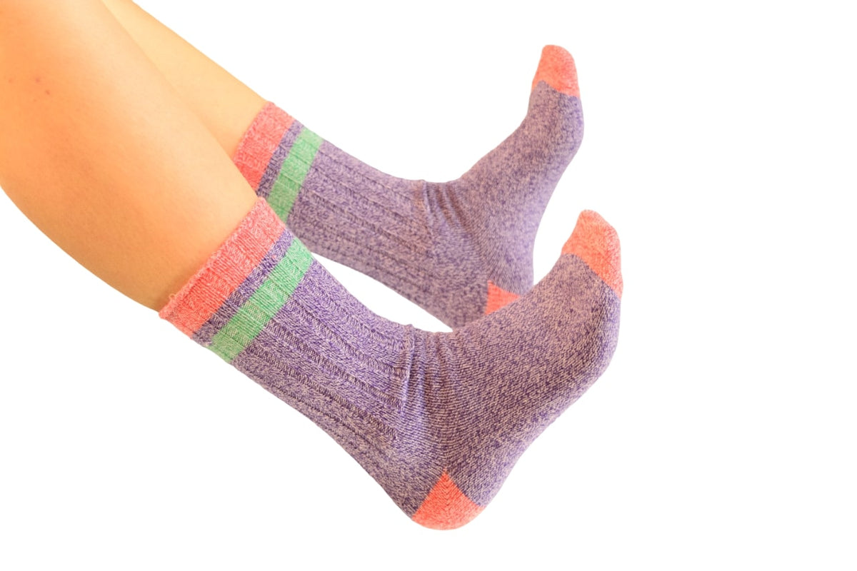 Twisted Marled Colorful Contrast Heel & Toe Cotton Crew