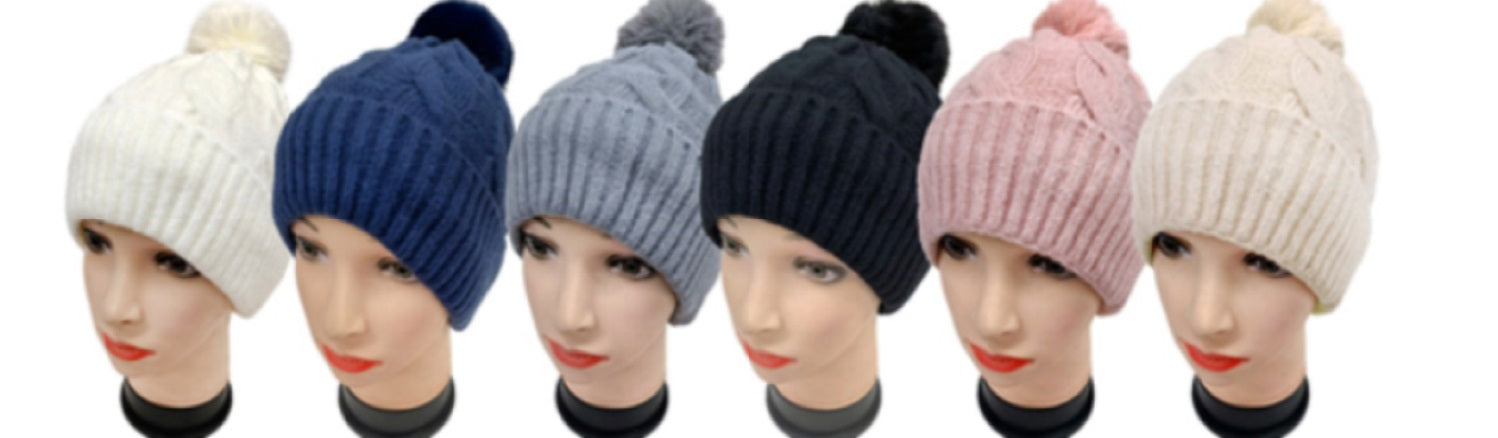 Furry Lined Hats Beanie for Women and Teens - Cozy Cable Design Winter Hat
