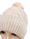 Buy beige Fur Lining Hats With Pom Pom Beanie Women's Big Girls Cable Design Hat